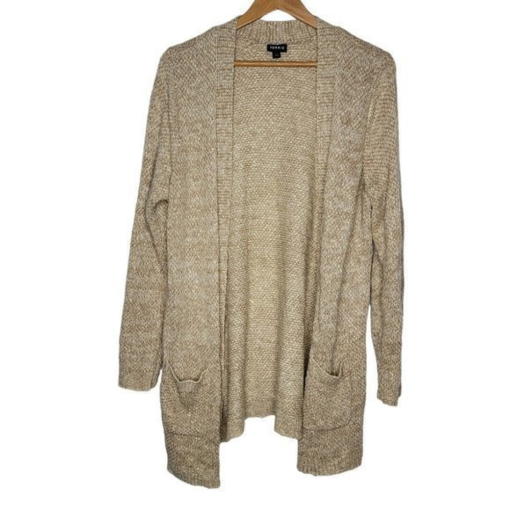 Torrid Plus 1X Tan‎ Knit Long Sleeve Open Front Women's Cardigan Pocket Sweater